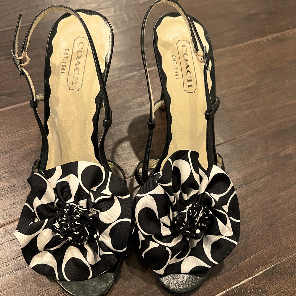 Black and white Coach strappy sandal